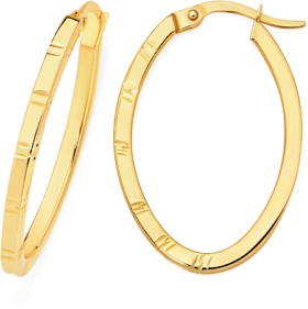 9ct-Gold-Diamond-Cut-Lined-Front-Oval-Hoop-Earrings on sale