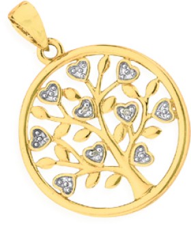 9ct-Gold-Diamond-Heart-Tree-of-Life-Circle-Pendant on sale