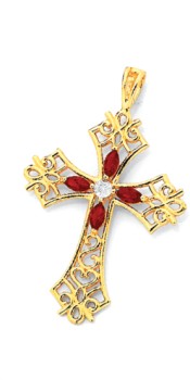 9ct-Gold-Created-Ruby-Cross-Pendant on sale