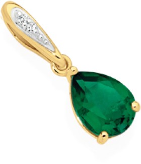 9ct-Gold-Created-Emerald-Diamond-Pendant on sale