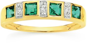 9ct-Gold-Created-Emerald-Diamond-Band on sale