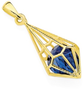 9ct-Gold-Created-Sapphire-Oval-Geo-T-Drop-Pendant on sale