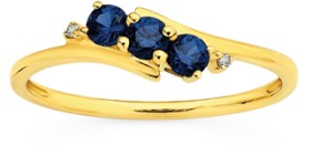 9ct-Gold-Created-Sapphire-Diamond-Offset-Ring on sale