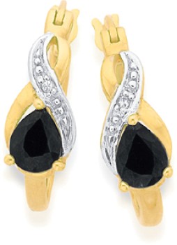 9ct-Gold-Sapphire-Diamond-Pear-Shape-Hoop-Earrings on sale
