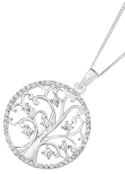 Sterling-Silver-Round-Cubic-Zirconia-Tree-of-Life-Pendant on sale
