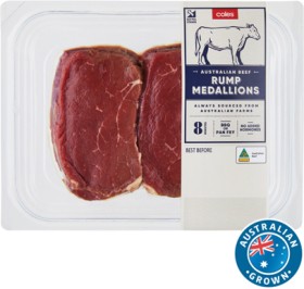 Coles-Australian-No-Added-Hormones-Beef-Rump-Medallions-300g on sale