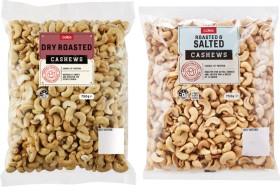 Coles-Roasted-Salted-or-Dry-Roasted-Cashews-750g-Pack on sale