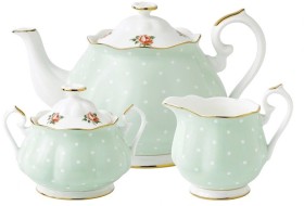 Royal-Albert-Polka-Rose-Teapot-Sugar-and-Creamer-Set on sale