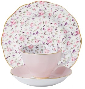Royal-Albert-Rose-Confetti-Teacup-Saucer-and-Plate-Set on sale