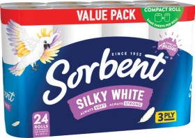 Sorbent-Silky-White-Toilet-Rolls-Value-24-Pack on sale