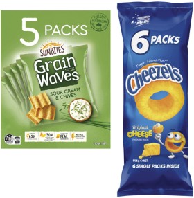 Cheezels-or-Parkers-Pretzels-6-Pack-or-Grainwaves-5-Pack on sale