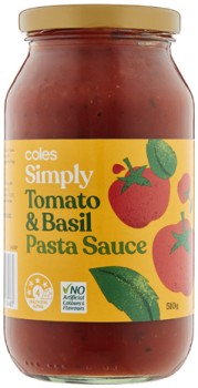 Coles-Simply-Tomato-Basil-Pasta-Sauce-510g on sale