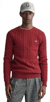 Gant-Cotton-Cable-Crew-Neck-Knit-Plumped-Red on sale