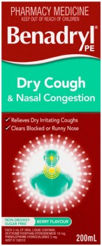 Benadryl-PE-Dry-Cough-Nasal-Congestion-Liquid-200mL on sale
