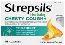 NEW-Strepsils-Herbal-Chesty-Cough-Honey-Lemon-Flavour-16-Lozenges on sale