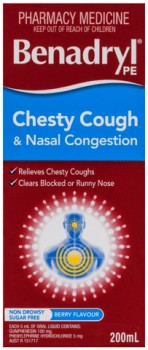 Benadryl-PE-Chesty-Cough-Nasal-Congestion-Liquid-200mL on sale