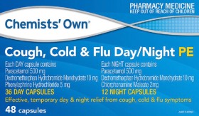 Chemists-Own-Cough-Cold-Flu-DayNight-PE-48-Capsules on sale