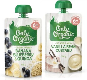 Only-Organic-Banana-Blueberry-Quinoa-or-Vanilla-Bean-Custard-6-Months-120g on sale
