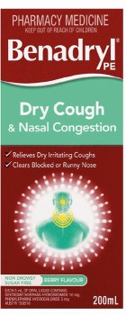 Benadryl-Dry-Cough-Nasal-Congestion-Liquid-200ml on sale