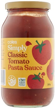 Coles-Simply-Pasta-Sauce-Classic-Tomato-510g on sale