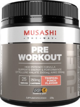 Musashi-Pre-Workout-Tropical-Punch-225g on sale