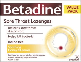 Betadine-Anaesthetic-Honey-Lemon-Lozenges-36-Pack on sale