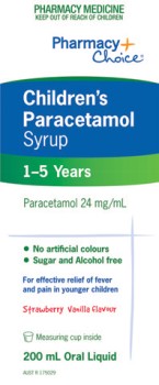 Pharmacy-Choice-Childrens-Paracetamol-Syrup-1-5-Years-200mL on sale