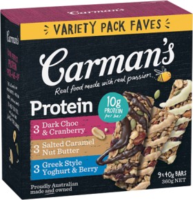 Carmans-Protein-Bars-Variety-Pack-Faves-9-Pack-or-Value-Pack-10-Pack on sale