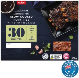 Coles-Made-Easy-Slow-Cooked-Pork-Ribs-with-Sticky-BBQ-Sauce-650g on sale