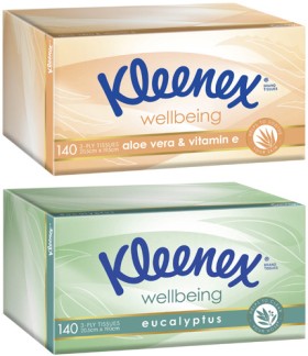 Kleenex-3-Ply-Wellbeing-Facial-Tissues-140-Pack on sale