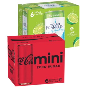 Coca-Cola-Classic-Zero-Sugar-Diet-Soft-Drink-Varieties-or-Mt-Franklin-6-x-250ml on sale