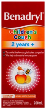 Benadryl-Childrens-Cough-Liquid-2-Years-Honey-Lemon-Flavour-200mL on sale