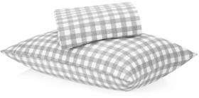 Gingham-Cotton-Flannelette-Sheet-Set-Single-Bed-Grey on sale