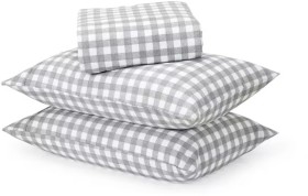 Gingham-Cotton-Flannelette-Sheet-Set-Double-Bed-Grey on sale