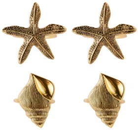 NEW-4-Pack-Gold-Look-Seaside-Napkin-Rings on sale