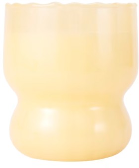 NEW-Citrus-and-Floral-Swirl-Glass-Candle-Yellow on sale