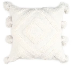 43cm-Tufted-Tassel-Cushion-White on sale