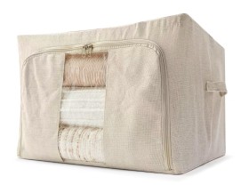 Linen-Look-Collapsible-Box-with-Window-Large-Beige on sale