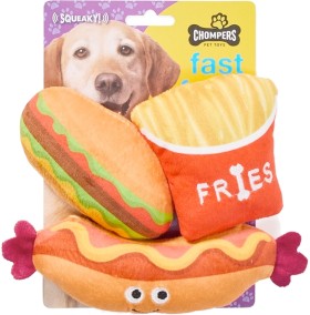 3-Pack-Plush-Dog-Toy-Fast-Food on sale