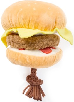 Tails-Plush-Dog-Toy-Hamburger-with-Rope-Squeaky on sale