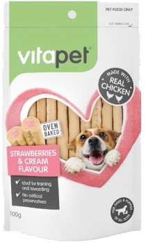VitaPet-Duo-Strawberries-Cream-Sticks-with-Chicken-Dog-Treats-100g on sale