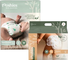 Tooshies-52-Pack-Eco-Nappies-Size-1-Newborn-3-5kg-or-26-Pack-Eco-Nappy-Pants-Size-6-Junior on sale