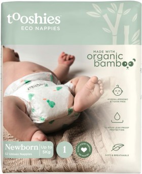 Tooshies-52-Pack-Eco-Nappies-Size-1-Newborn-3-5kg on sale