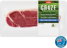 Coles-Australian-No-Added-Hormones-GRAZE-Grass-Fed-Beef-New-York-Strip-Steak-380g on sale