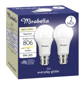 Mirabella-9W-GLS-LED-Light-Globes-2-Pack on sale