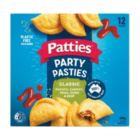 Patties-Party-Pasties-Pies-or-Sausage-Rolls-450-560g-Pk-12-From-the-Freezer on sale