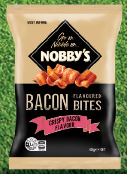 Nobbys-Flavoured-Bacon-Bites-40g-or-Spicy-BBQ-Pork-Crackle-50g on sale