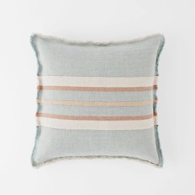 Everett-Fringe-Stripe-Linen-Cushion-Blue on sale