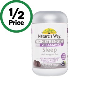 Natures-Way-High-Strength-Sleep-Ashwagandha-Adult-Vita-Gummies-Pk-40 on sale