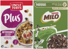 Nestl-Milo-Cereal-350g-or-Uncle-Tobys-Plus-410g-435g on sale